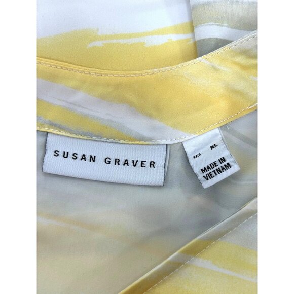 Susan Graver Women’s Tunic Top XL V-Neck Yellow Grey White Horizontal Stripes - Picture 5 of 12
